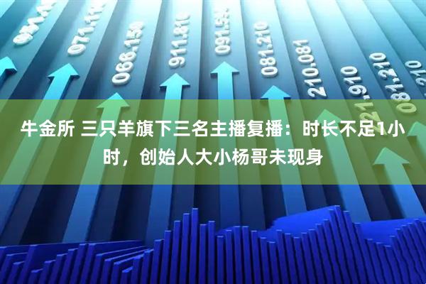 牛金所 三只羊旗下三名主播复播：时长不足1小时，创始人大小杨哥未现身