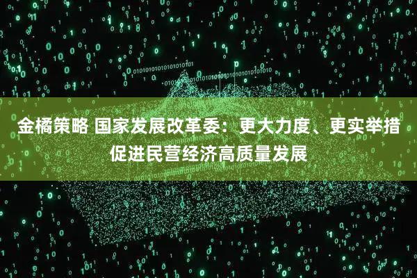 金橘策略 国家发展改革委：更大力度、更实举措促进民营经济高质量发展